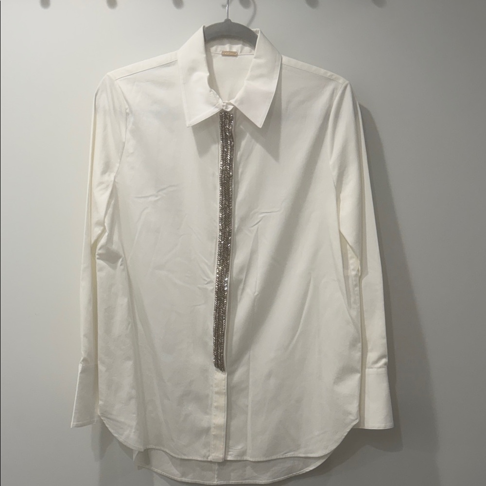 Adam Lippes White Shirt with Silver Beaded Placket